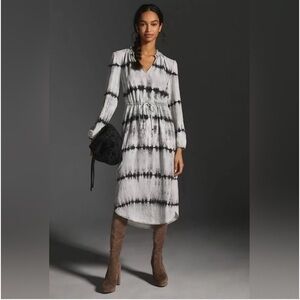 Anthropologie ❤️ Cloth & Stone Gray & Black Tie Dye 3/4 Peasant Sleeve Dress, M